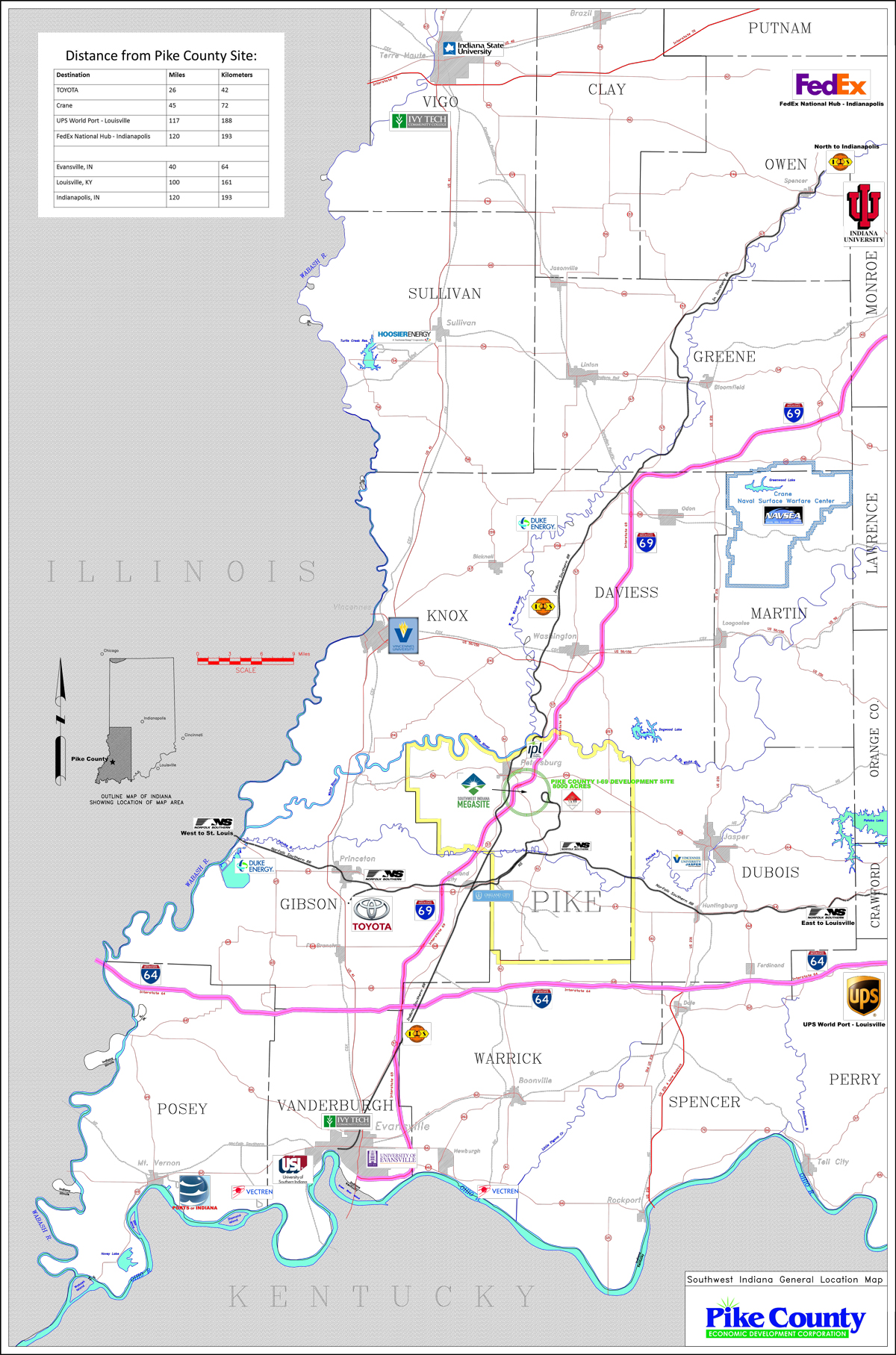 map showing distance from Pike County site